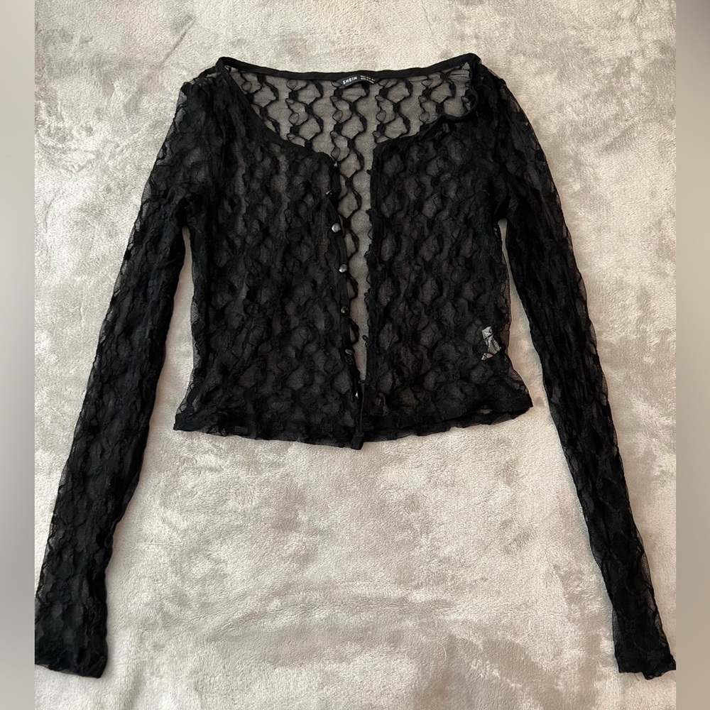 Button Up Sheer Lace Top